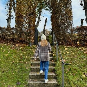 12th Tribe Brown and White Houndstooth Faux Fur Jacket